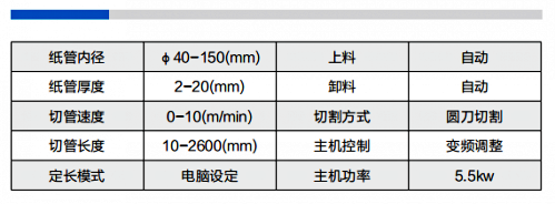 全自動無軸紙管精切機(jī)參數(shù)